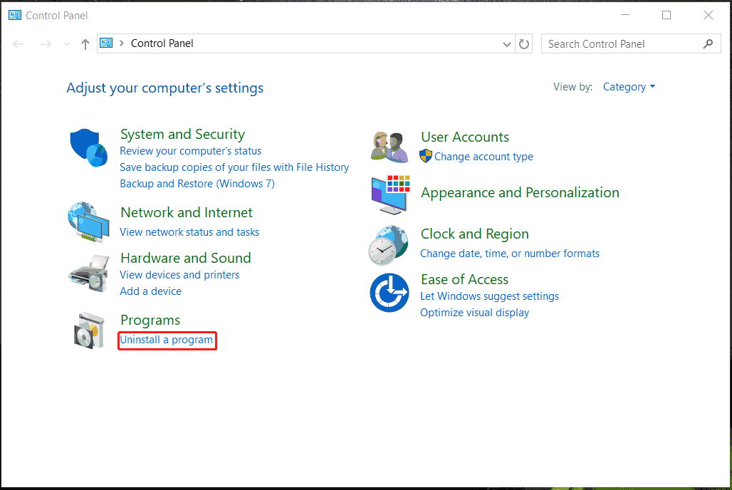 uninstall programs via Control Panel