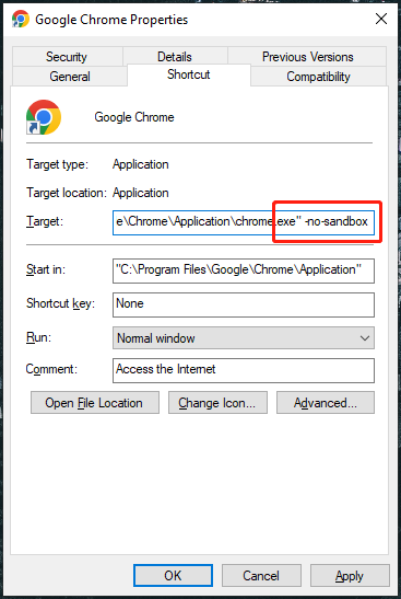 add -no-sandbox
