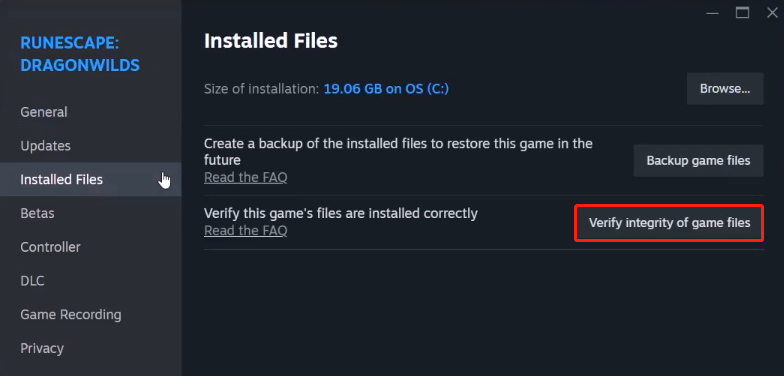click the Verify integrity of game files