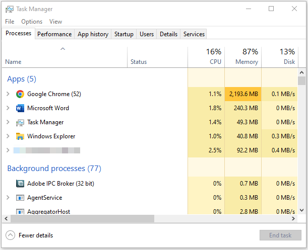 click End task
