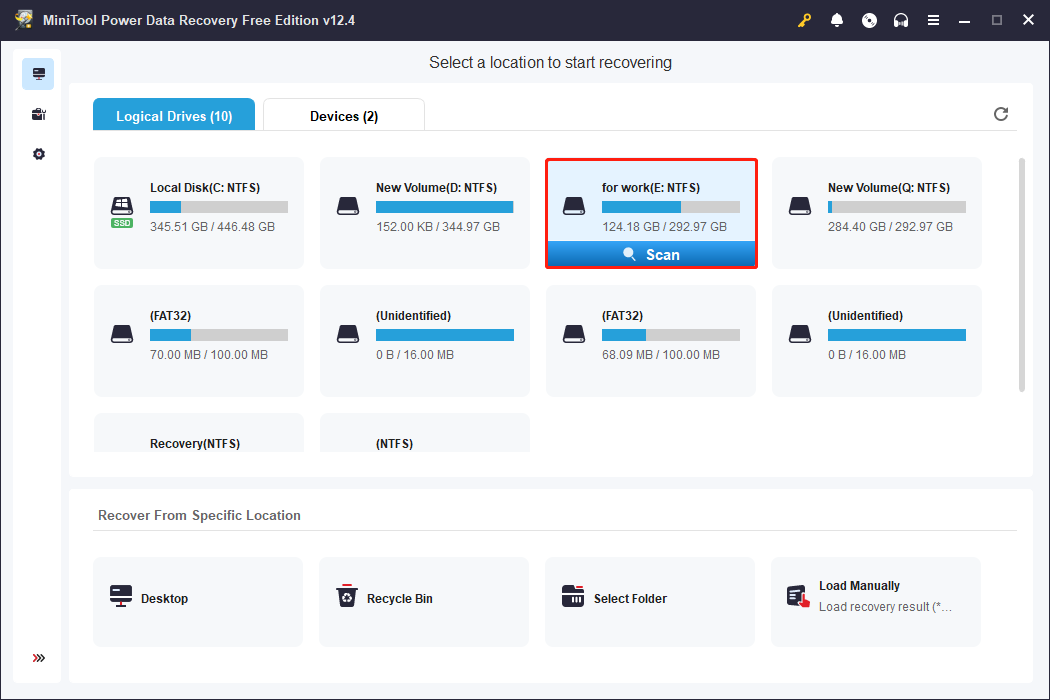 scan the drive using MiniTool Power Data Recovery