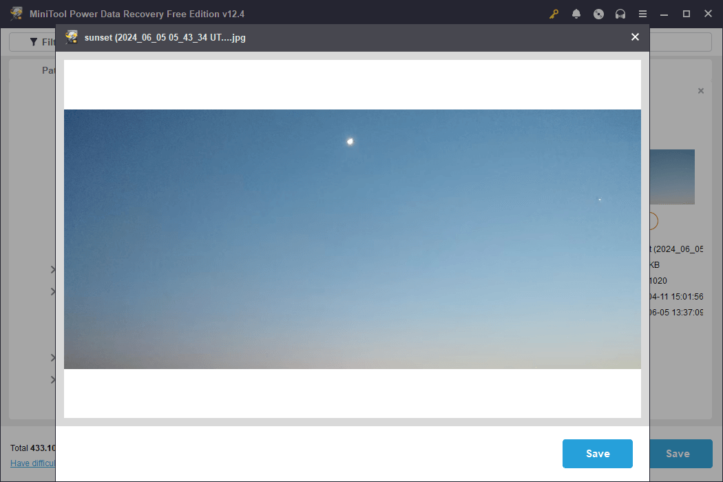 preview the target file using the Preview feature in MiniTool Power Data Recovery