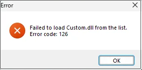 failed to load custom.dll from the list error message