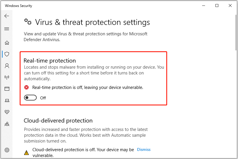 turn off real-time protection in Windows Defender
