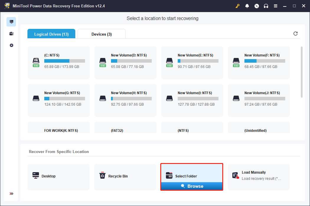 choose Select Folder to scan a specific folder