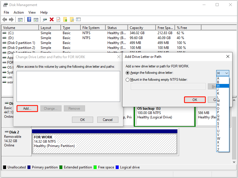 add a drive letter to the SD card in Disk Management