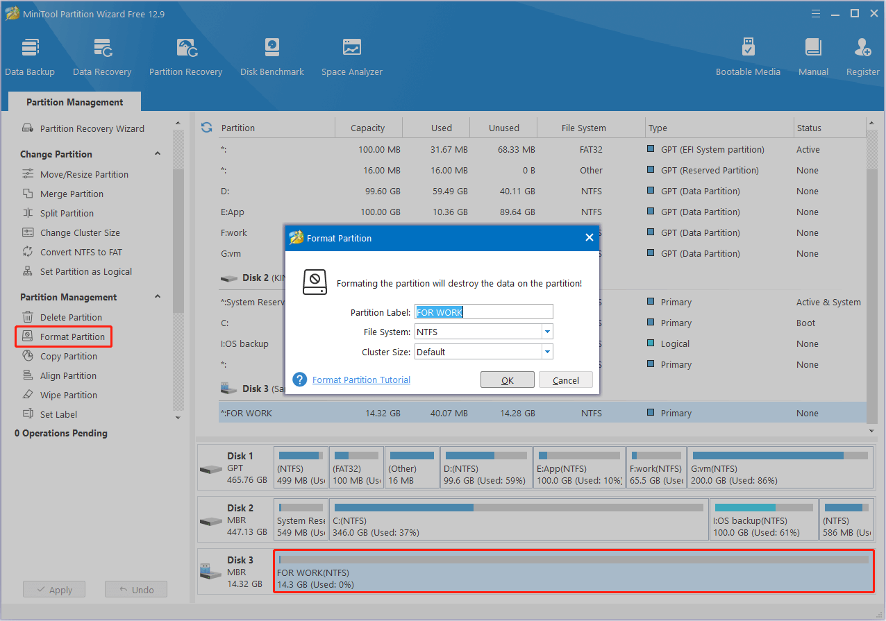 format the disk partition in MiniTool Partition Wizard