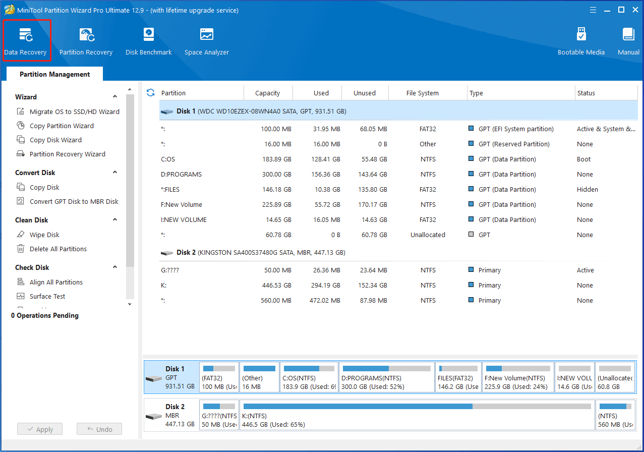 click Data Recovery feature in Partition Magic