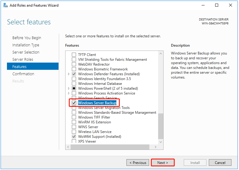 check Windows Server Backup