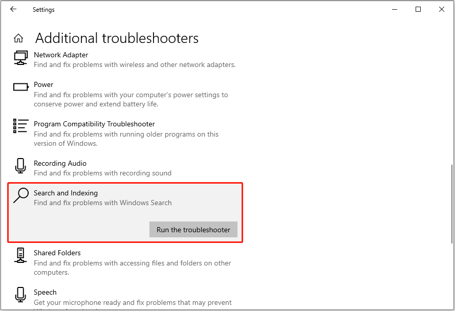 run the Search and Indexing troubleshooter in Settings
