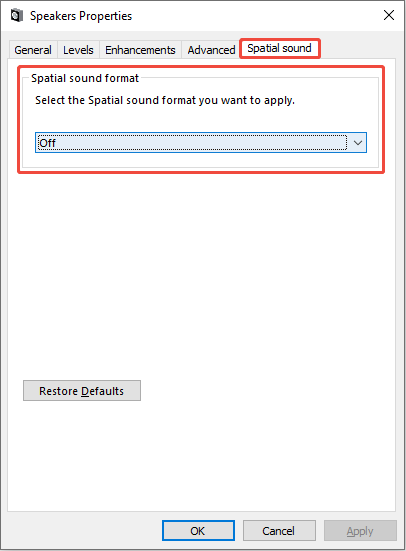 select Off and click Apply > OK