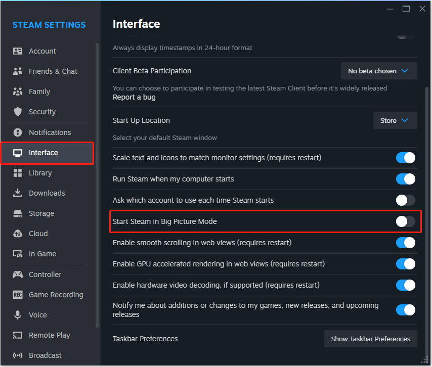 disable the Steam big picture mode in Steam settings