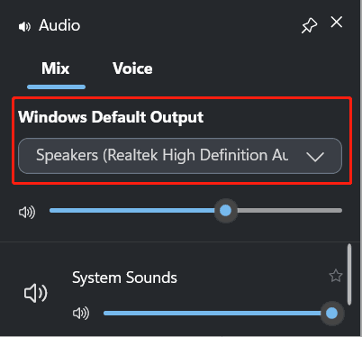 press Win and G to choose audio device
