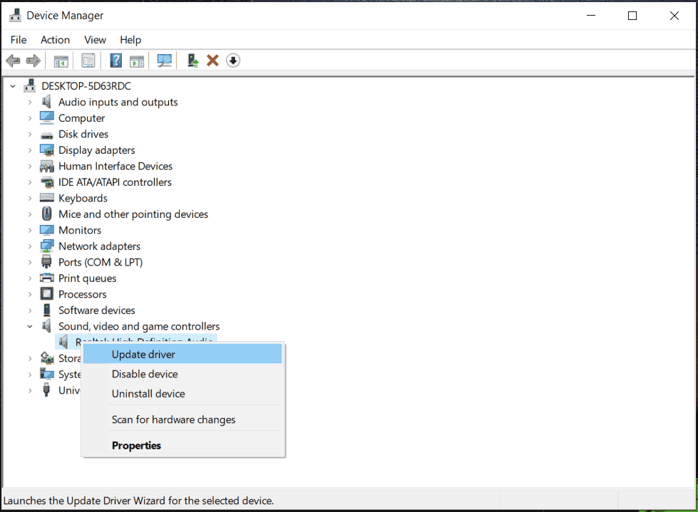 update sound driver Windows 10