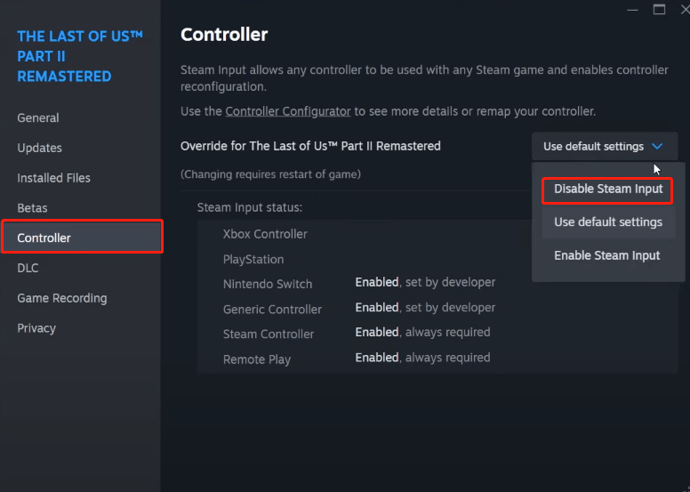 select Disable Steam Input