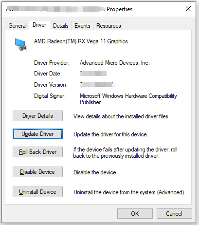 hit Update Driver to update your driver for this device.