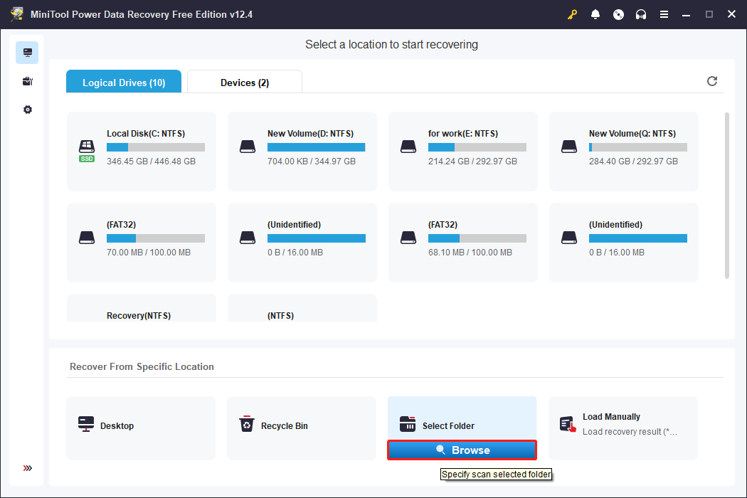 scan the folder using MiniTool Power Data Recovery