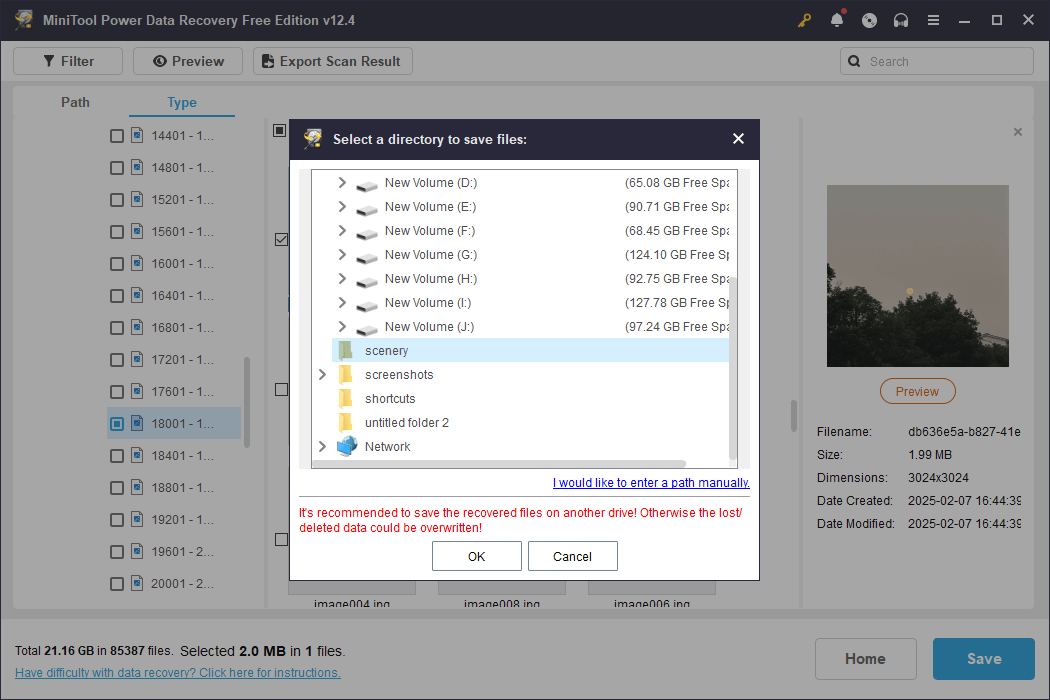 save files to a new destination using MiniTool Power Data Recovery