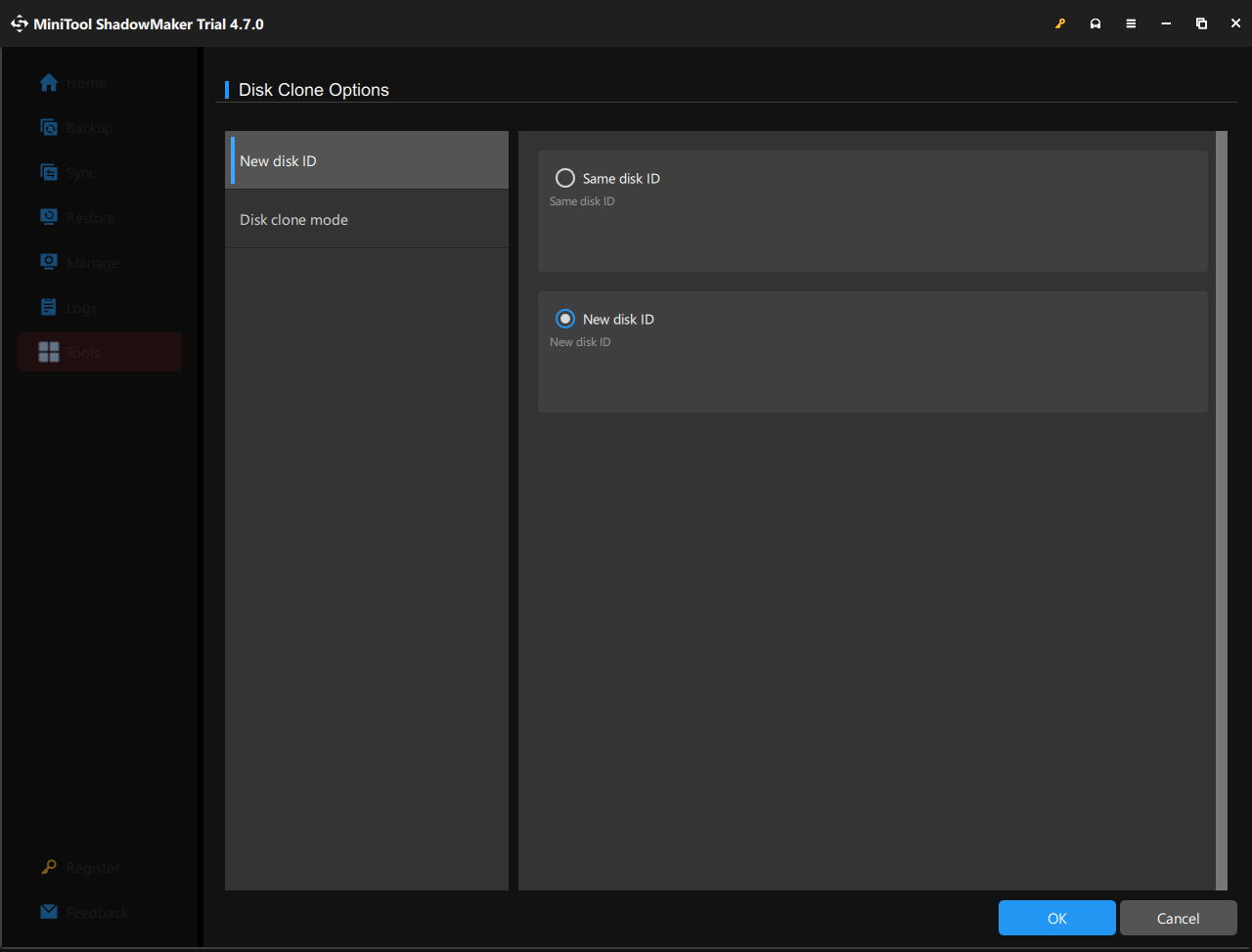 choose disk ID options in MiniTool ShadowMaker