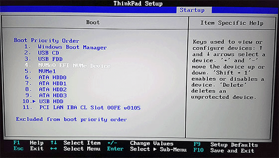 the Boot page in BIOS