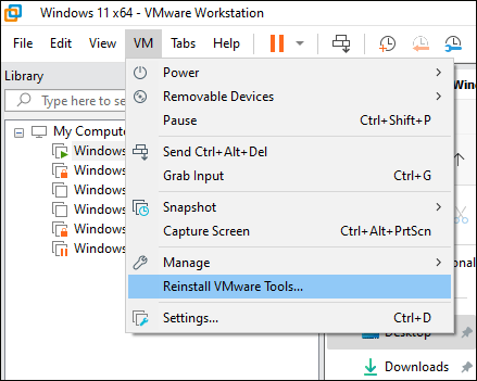 nhấp vào Cài đặt lại VMware Tools...