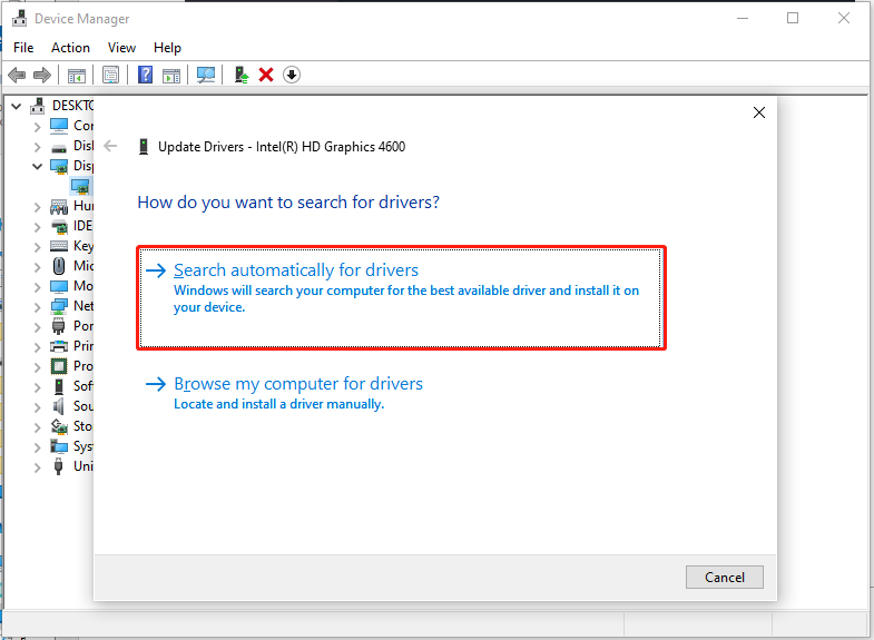 choose Search automatically for drivers