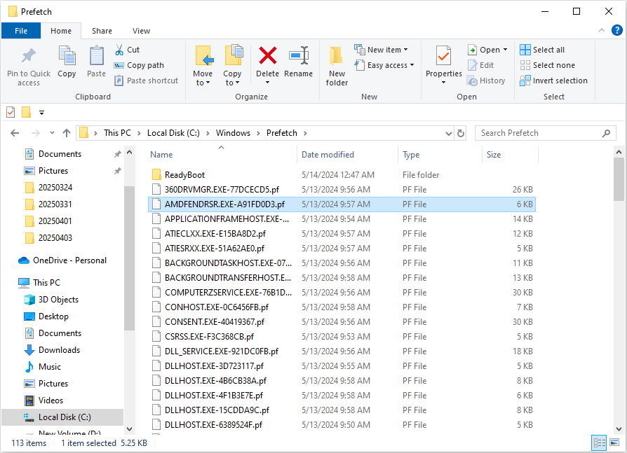 prefetch files in File Explorer