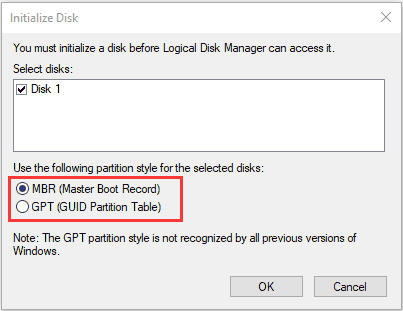 initialize SSD to MBR or GPT