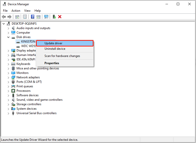 update the disk drive in Device Manager