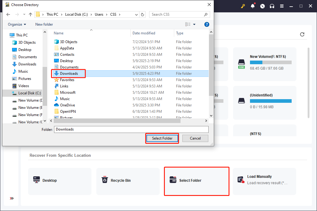 scan a specific folder using MiniTool Power Data Recovery