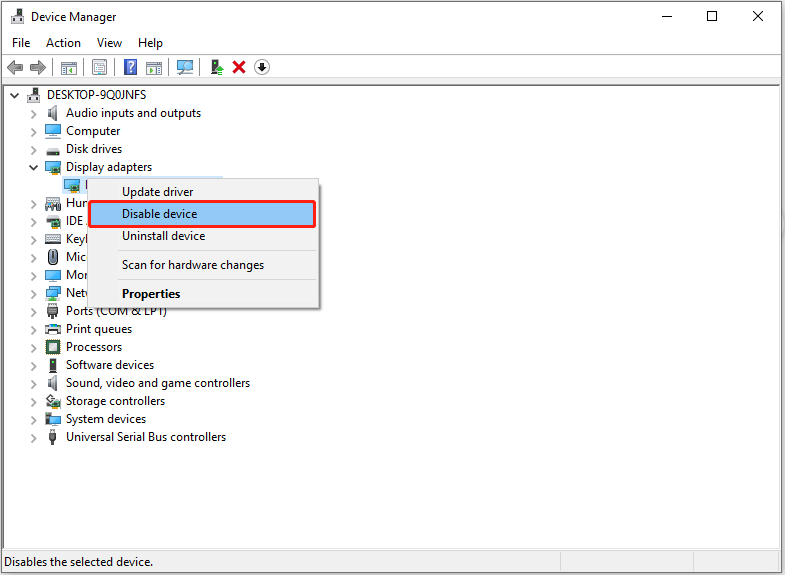 disable the integrated graphics card in Device Manager