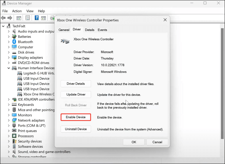 click Enable Device