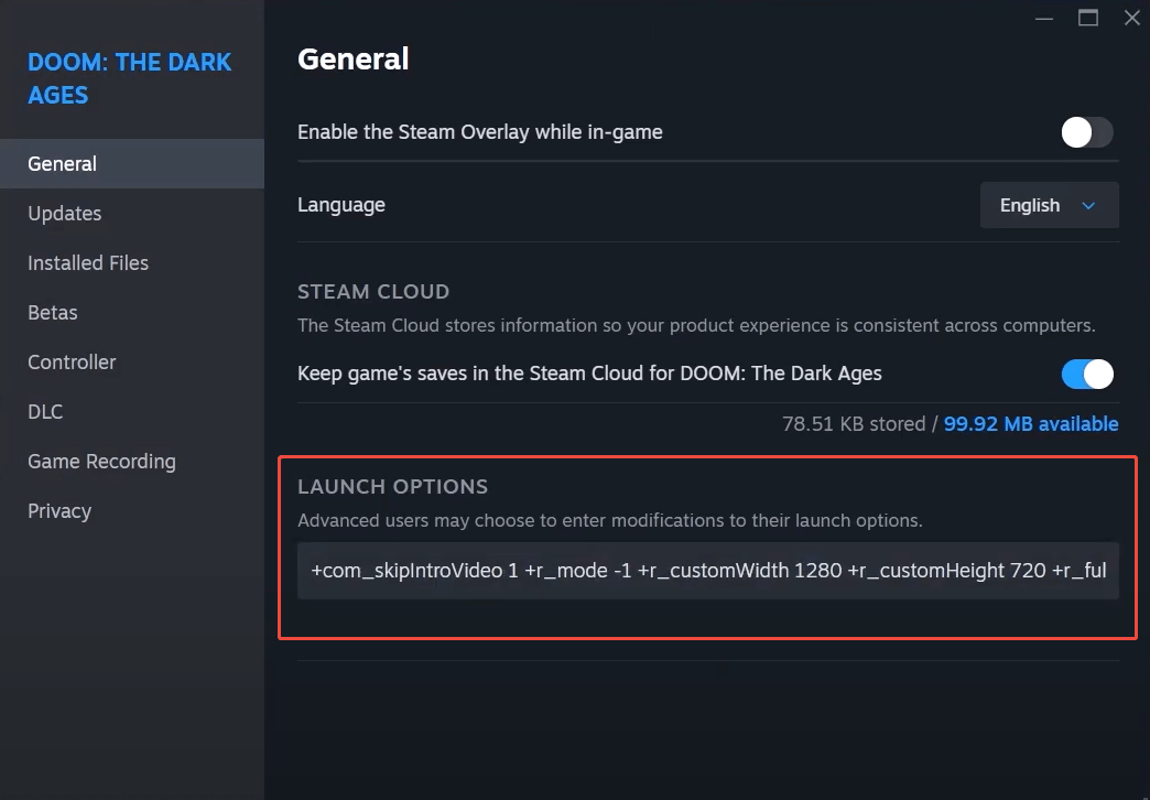 change the game launch options