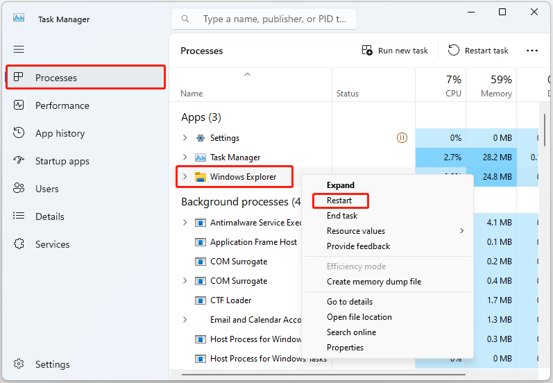 restart File Explorer