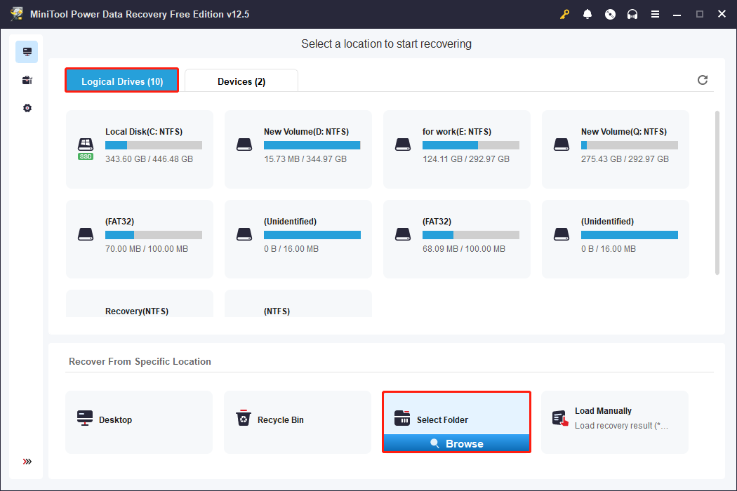 scan the game save folder using MiniTool Power Data Recovery