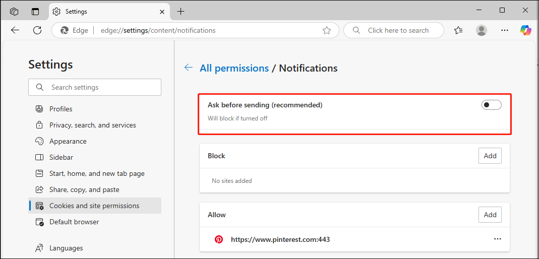 turn off Ask before sending