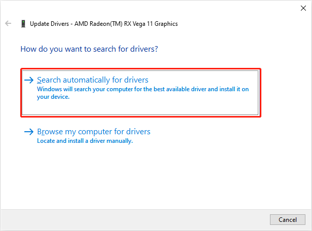 choose Search automatically for drivers