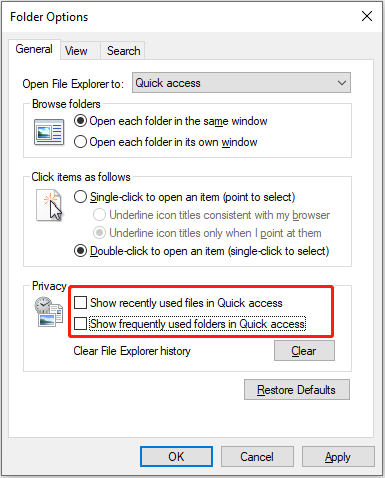 change folder options