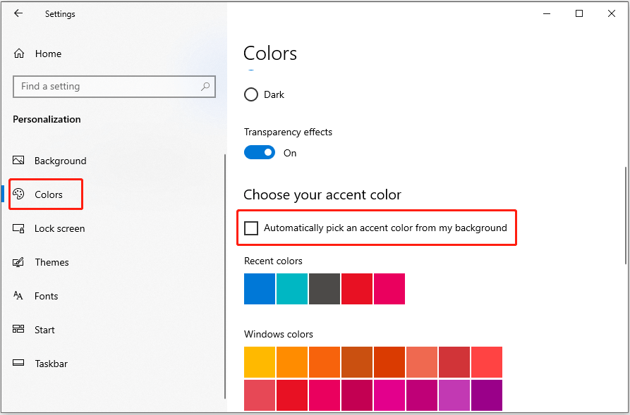 prevent the system from picking an accent color from the system background