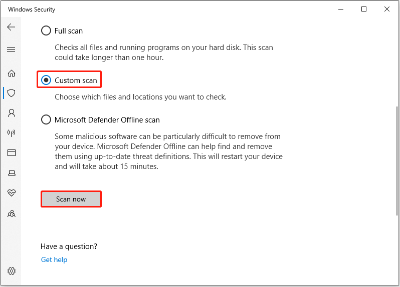click the Scan now button