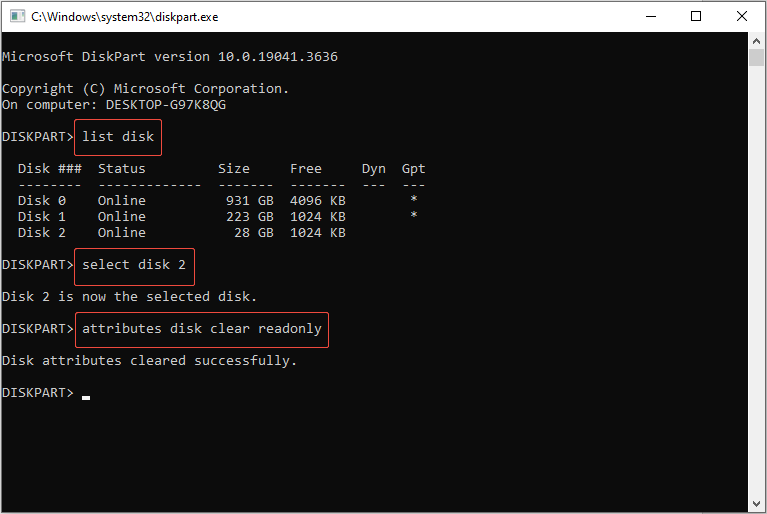 type the commands to disable the read-only mode