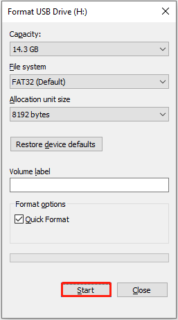 format the USB drive in File Explorer