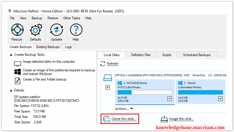 click Clone this disk