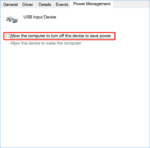 not allow computer to turn off I2C HID Device