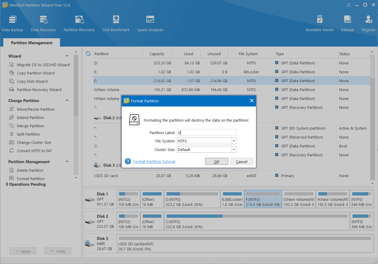 set the partition label and file system to format the IDE hard drive