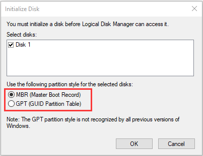 select a partition style