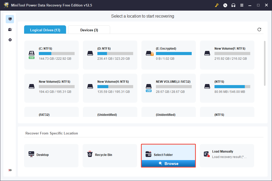 select a directory to scan using MiniTool Power Data Recovery
