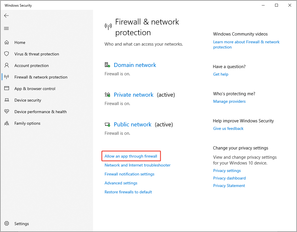 Allow an app through firewall