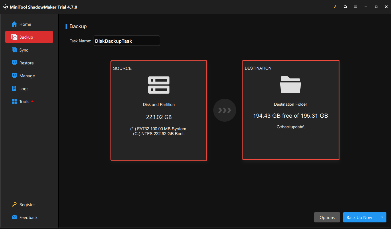 choose the SOURCE and DESTINATION