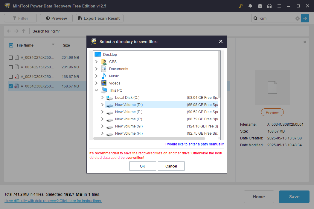 choose a destination for the recovered file